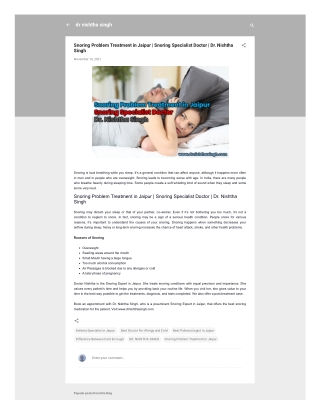 Snoring Problem Treatment in Jaipur  Snoring Specialist Doctor  Dr. Nishtha Singh