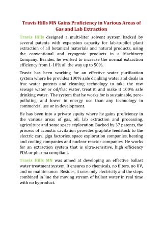 Travis Hills MN Gains Proficiency in Various Areas of Gas and Lab Extraction