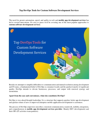 Top DevOps Tools for Custom Software Development Services