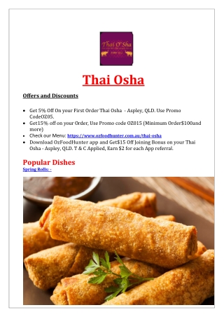 5% Off - Thai Osha Restaurant Aspley Takeaway Menu, QLD