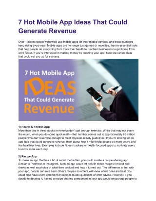 7 Hot Mobile App Ideas That Could Generate Revenue