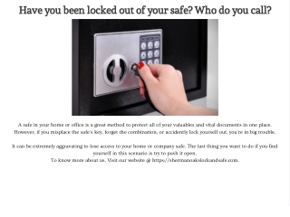 Locked out of your Safe? Who do you call?