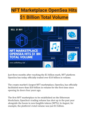 NFT Marketplace OpenSea Hits $1 Billion Total Volume