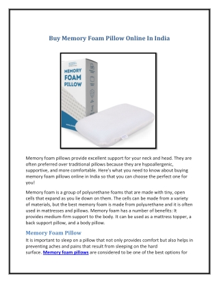 Buy Memory Foam Pillow Online In India