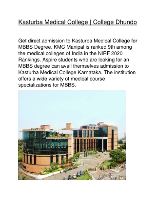 Kasturba Medical College | College Dhundo