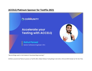 ACCELQ Platinum Sponsor for TestFlix 2021