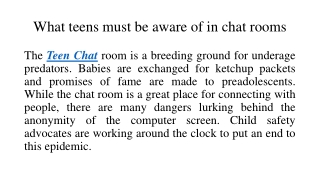 What teens must be aware of in chat rooms