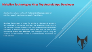 Nickelfox Technologies Hires Top Android App Developer