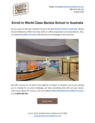 Enroll in World Class Barista School in Australia