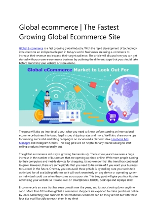 Global ecommerce  -  The Fastest Growing Global Ecommerce Site