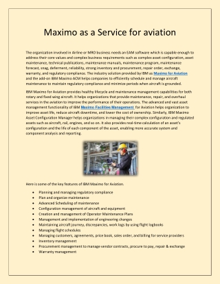 Maximo as a Service for aviation