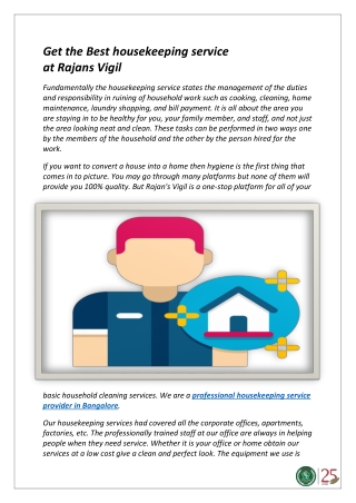 Get Housekeeping Service Provider in Bangalore at Rajans Vigil
