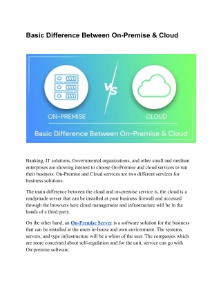 Basic Difference Between On-Premise & Cloud