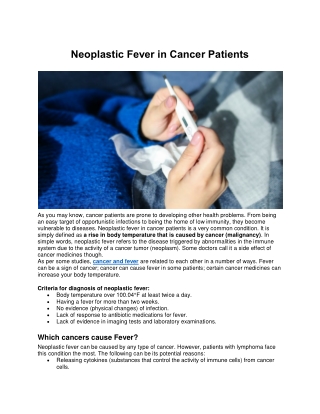 Neoplastic Fever in Cancer Patients