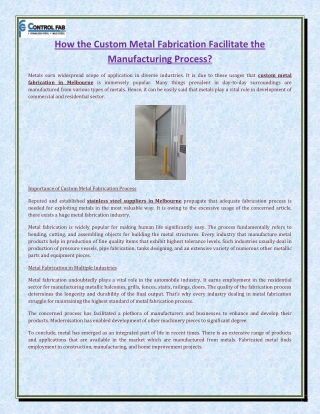 How the Custom Metal Fabrication Facilitate the Manufacturing Process