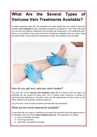 What Are the Several Types of Varicose Vein Treatments Available