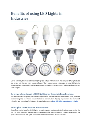 Benefits of using LED Lights in Industries