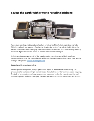 Saving the Earth With e waste recycling brisbane-