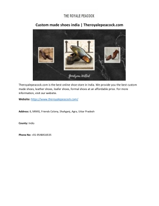 Custom made shoes india | Theroyalepeacock.com