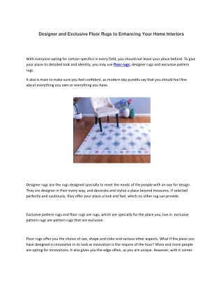 Designer and Exclusive Floor Rugs to Enhancing Your Home Interiors