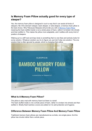 Is Memory Foam Pillow actually good for every type of sleeper?