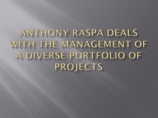 Anthony Raspa Deals With the Management of a Diverse Portfolio of Projects