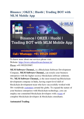 Binance -OKEX - Huobi - Trading BOT with MLM Mobile App-converted