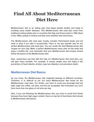 Find All About Mediterranean Diet Here