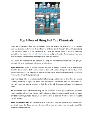 Top 4 Pros of Using Hot Tub Chemicals