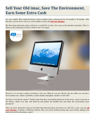 Sell Your Old imac, Save The Environment, Earn Some Extra Cash