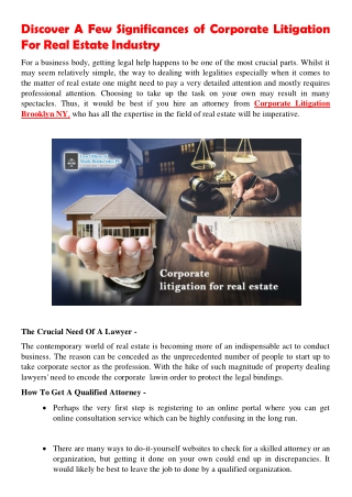 Discover A Few Significances of Corporate Litigation For Real Estate Industry