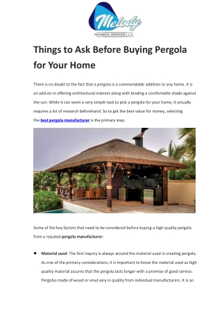 Things to Ask Before Buying Pergola for Your Home