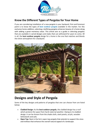 Know the Different Types of Pergolas for Your Home