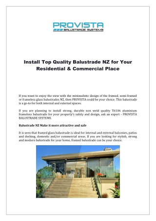 Install Top Quality Balustrade NZ for Your Residential & Commercial Place