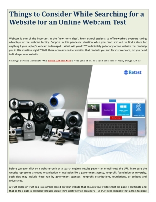 Things to Consider While Searching for a Website for an Online Webcam Test