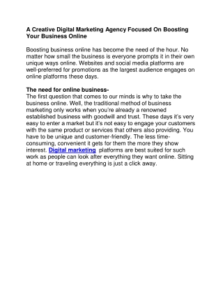 A Creative Digital Marketing Agency Focused On Boosting Your Business Online