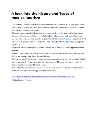 A look into the history and Types of medical tourism