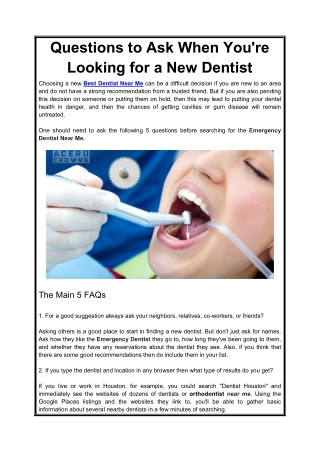 Questions to Ask When You're Looking for a New Dentist