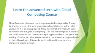 Learn the advanced tech with Cloud computing course in Pune