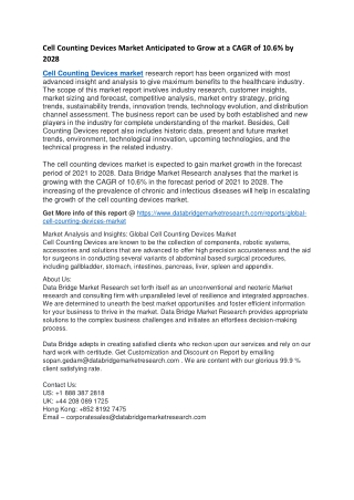 Cell Counting Devices Market Anticipated to Grow at a CAGR of 10.6% by 2028
