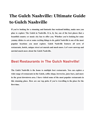 The Gulch Nashville: Ultimate Guide to Gulch Nashville