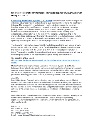 Laboratory Information Systems (LIS) Market to Register Unwavering Growth During
