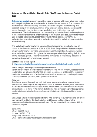 Spirometer Market Higher Growth Rate / CAGR over the Forecast Period 2028