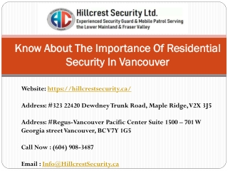 Know About The Importance Of Residential Security In Vancouver