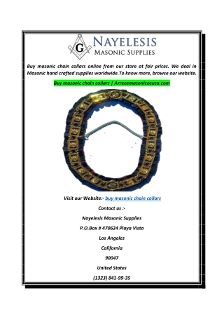 Buy masonic chain collars  Arreosmasonicosusa.com
