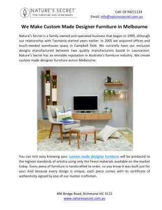 We Make Custom Made Designer Furniture in Melbourne