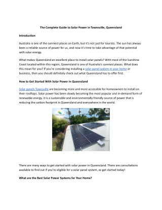The Complete Guide to Solar Power in Townsville, Queensland