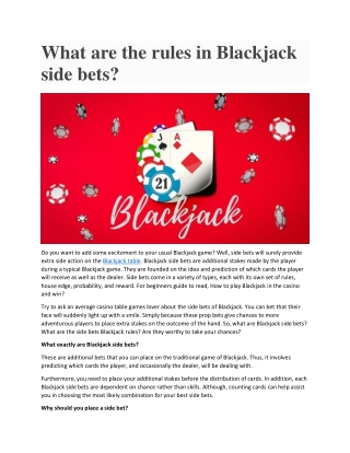 What are the rules in Blackjack side bets?