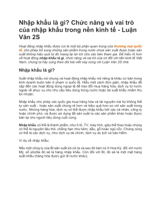 Nhập khẩu là gì Chức năng và vai trò của nhập khẩu trong nền kinh tế - Luận Văn 2S