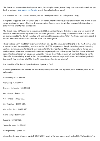 Just How Much All Sims 4 Growth Loads Price (Including Cottage Living).